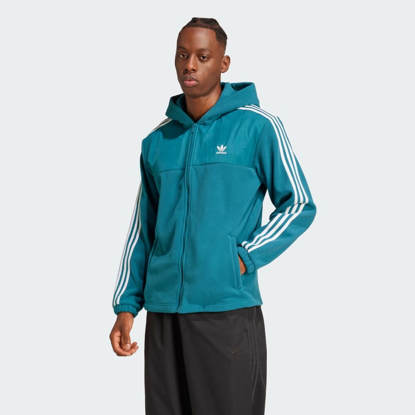 adidas Adicolor 3 Stripes Teddy Fleece Hoodie Turquoise Free Shipping with adiClub adidas US