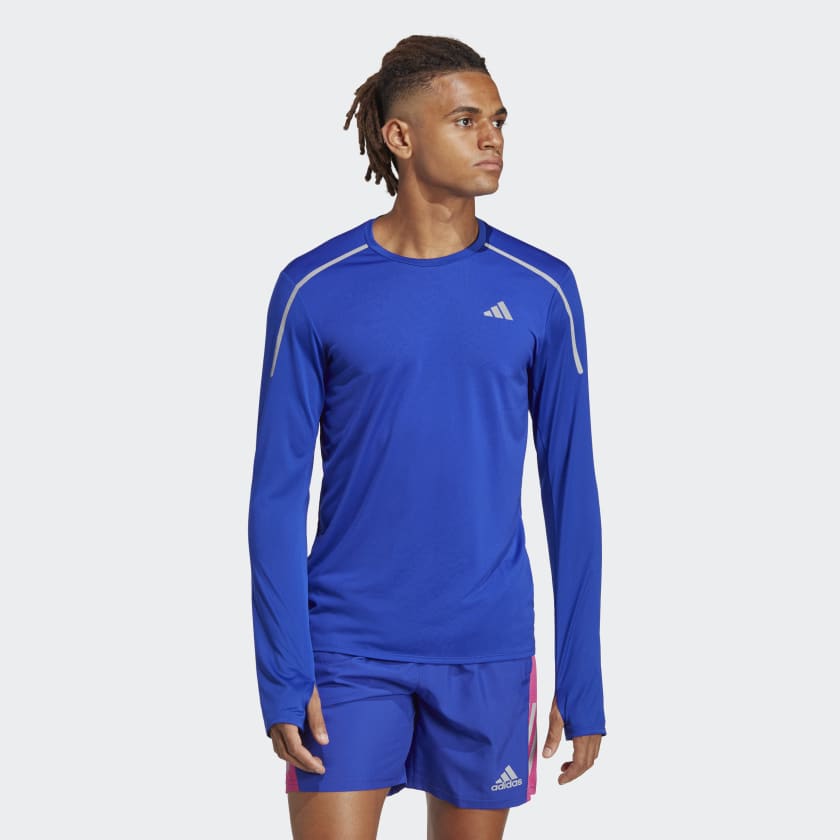adidas Fast Long Sleeve Men\'s US | Blue | Engineered adidas Running Running - Tee