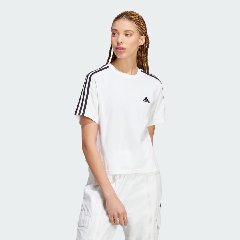 frecuencia masa Petrificar adidas Essentials 3-Stripes Single Jersey Crop Top - White | adidas UK