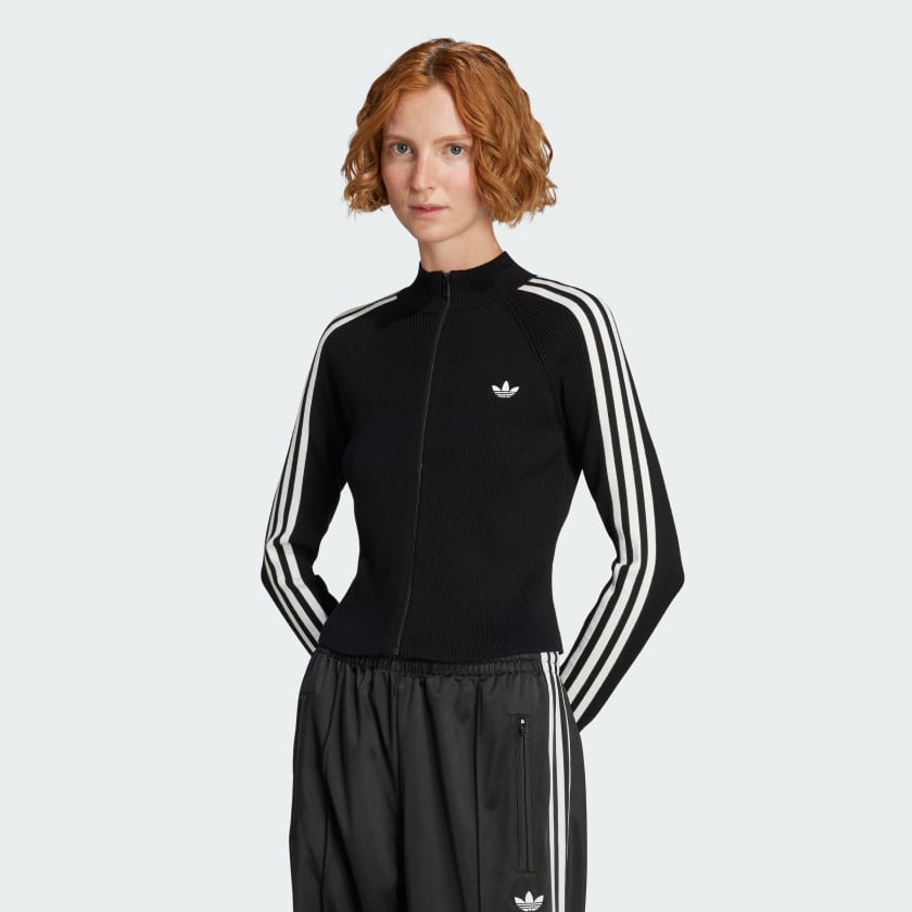 adidas Adicolor 3-Stripes Slim Knit Track Top - Black | Free