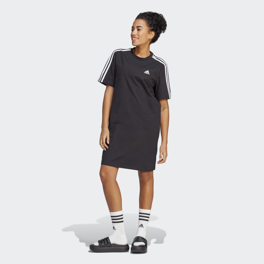 adidas Essentials 3-Stripes Single Jersey Boyfriend Tee Dress - Black |  Women's Lifestyle | adidas US