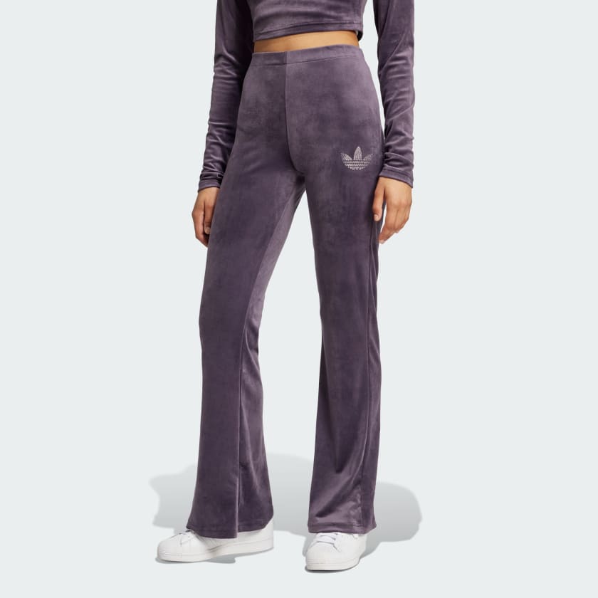adidas Velvet Joggers With Rhinestone Trefoil Purple adidas UK