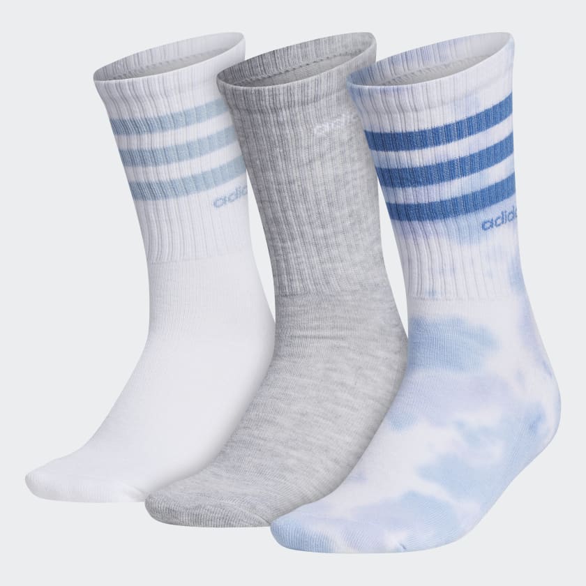 adidas 3-Stripes Color Wash Crew Socks 3 Pairs - Blue | Women's ...