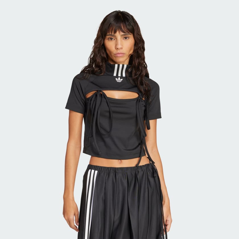 ★adidas/リボンカットアウトクロップトップ★ アディダス リボン カットアウト クロップトップス - ブラック