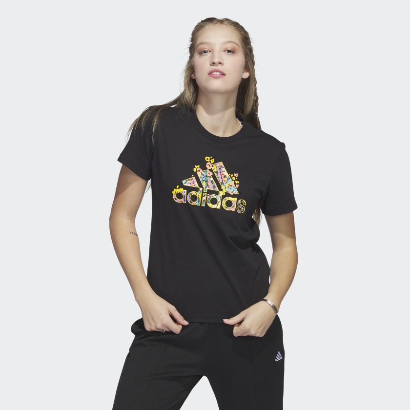 Adidas flower logo t shirt cheap