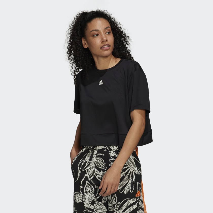 adidas AEROREADY Studio Loose Crop T-Shirt - Black | adidas UK