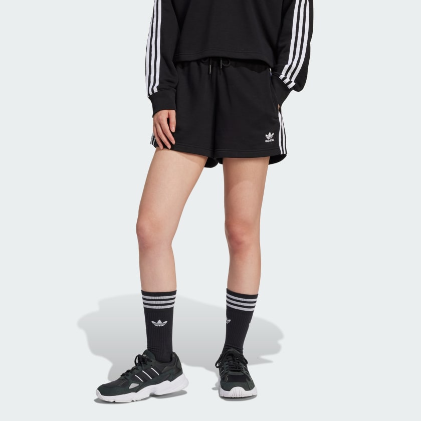 Adidas Originals Womens 3 Stripes ft Shorts Black White Size L