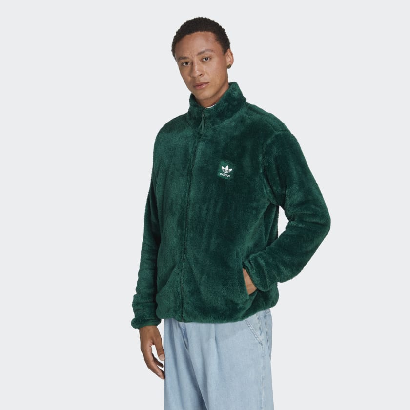 adidas Essentials+ Fluffy Fleece Track Jacket - Green, Men's Lifestyle