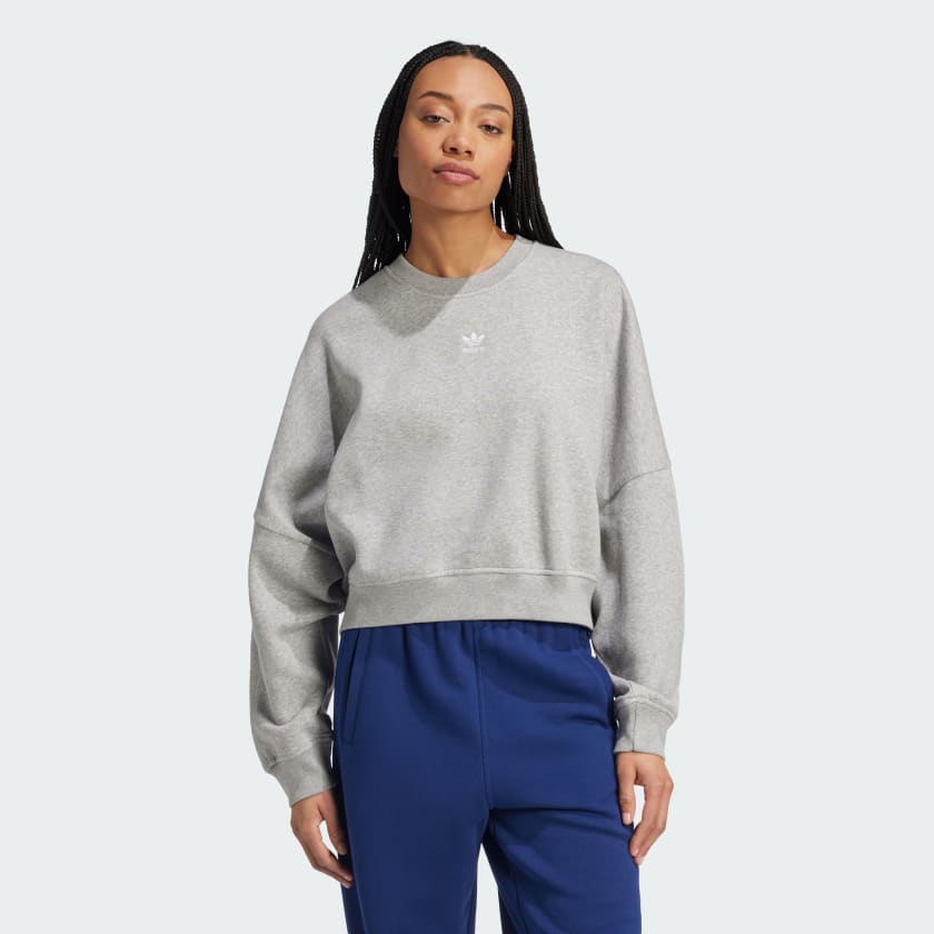 Adidas Women s Originals Essentials Crewneck Sweatshirt in Grey Medium Grey Heather Size Large Cotton Polyester Fleece