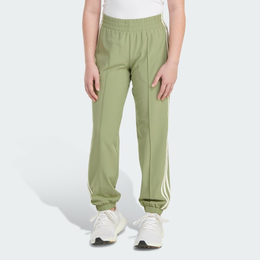 Adidas Girls Elastic Waistband Woven 3 Stripe Joggers XL Tent Green