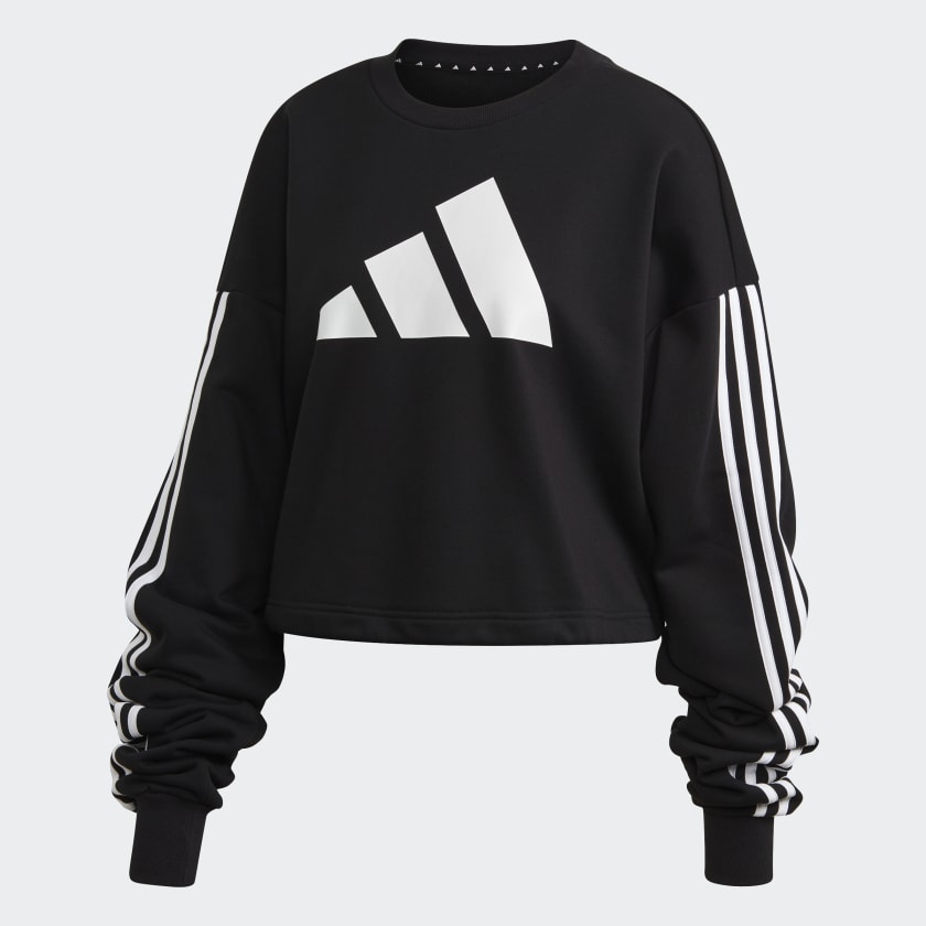 Adidas black and white striped sweatshirt sales