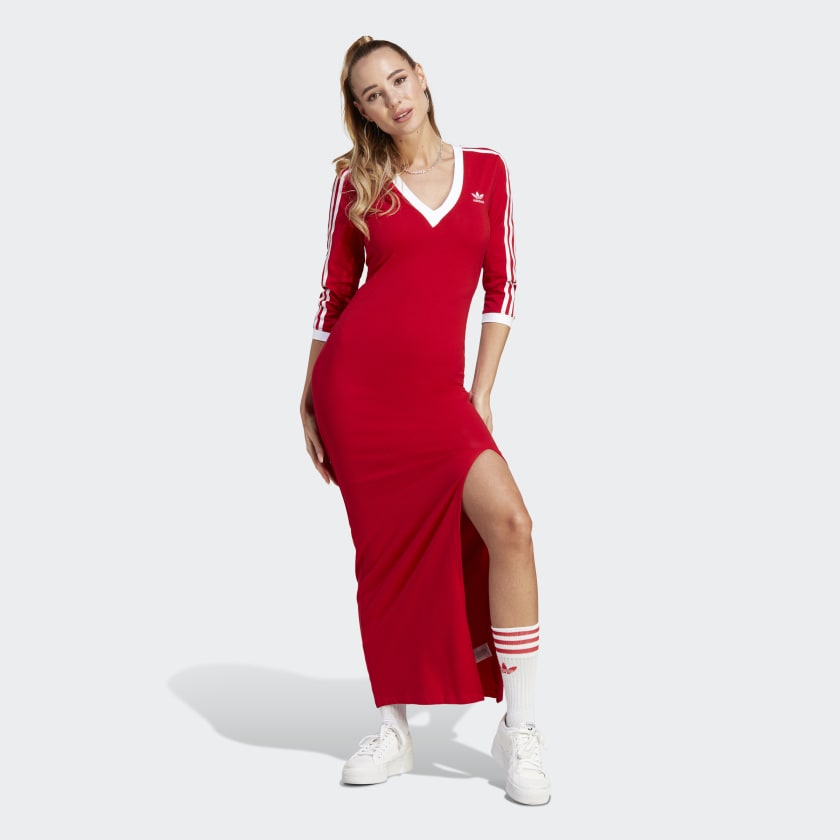 Aflojar estómago lavandería adidas Adicolor Classics 3-Stripes Maxi Dress - Red | Women's Lifestyle |  adidas US