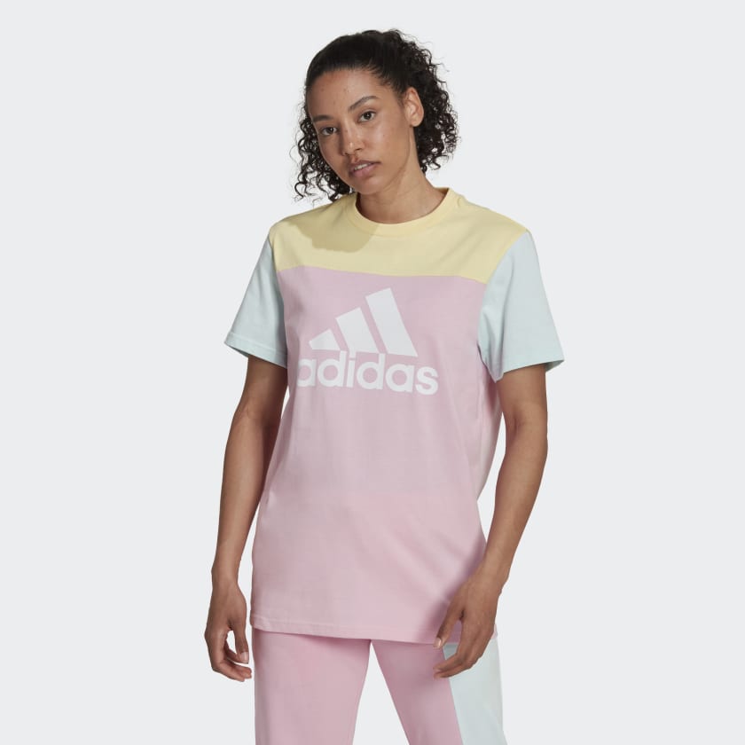 adidas Essentials Colorblock Logo T-Shirt - Pink | adidas UK