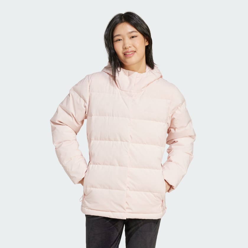 Adidas women's helionic down hooded jacket store
