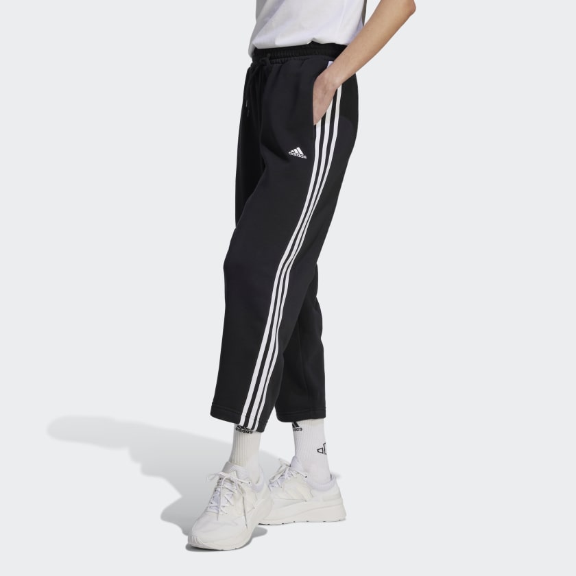 adidas Essentials 3-Stripes Open Hem Fleece Pants - Black | adidas Canada