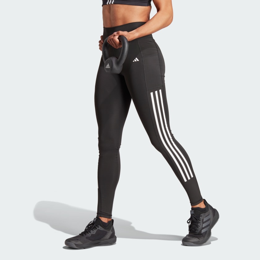 adidas Optime 3-Stripes Full-Length Leggings - Black, Women's Training