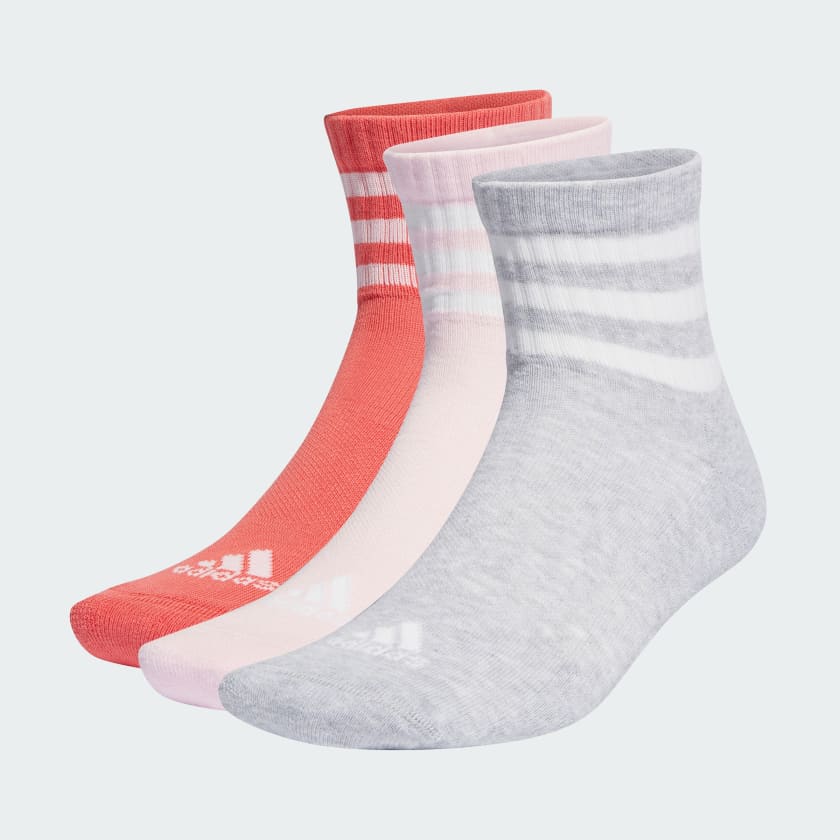 adidas 3-Stripes Cushioned Sportswear Mid-Cut Socks 3 Pairs - Red ...