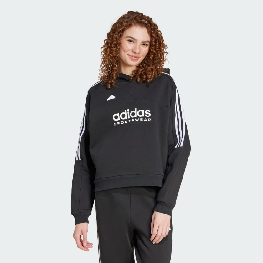 adidas Tiro Cut 3 Stripes Fleece Hoodie Black adidas New Zealand