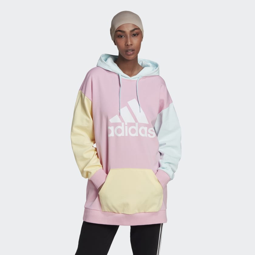 adidas Essentials Colorblock Logo Oversized Hoodie - Pink | adidas UK