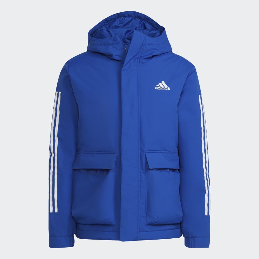 adidas Utilitas 3Stripes Hooded Jacket Blue Free Delivery adidas UK
