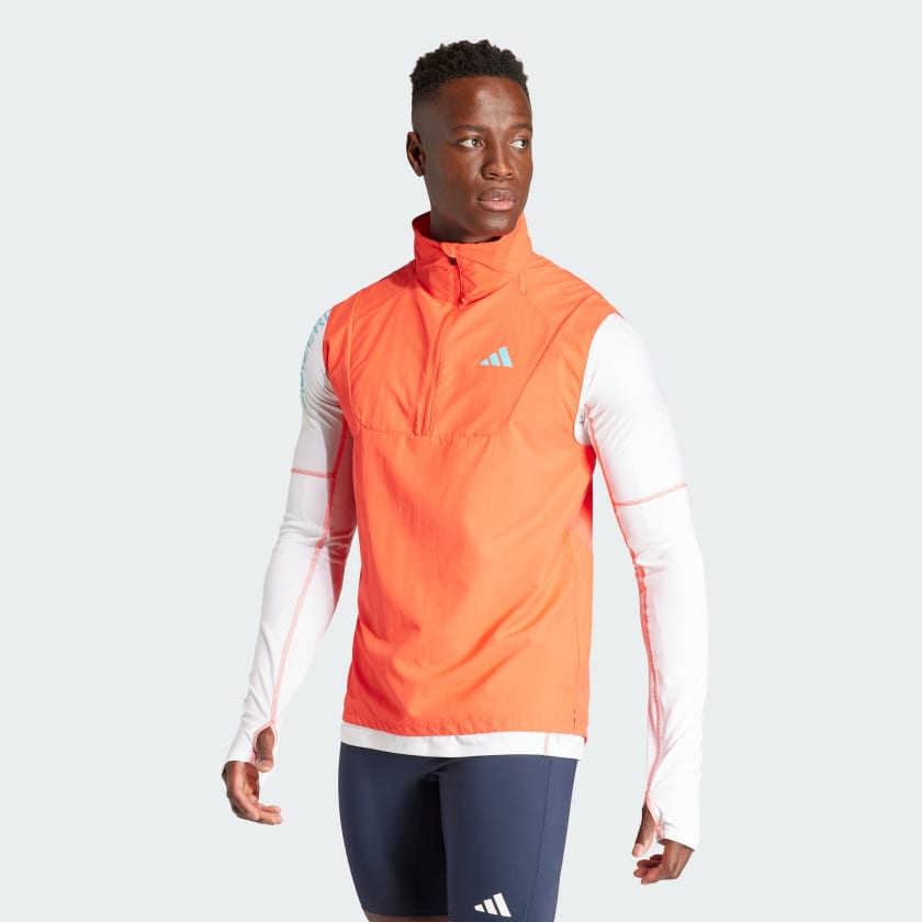 adidas Adizero Half-Zip Running Vest - Red, Men's Running