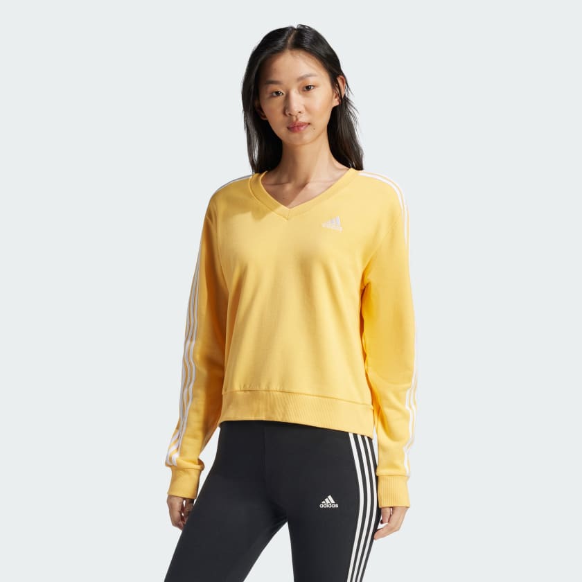 adidas Essentials 3 Stripes V Neck Sweatshirt Yellow Free Shipping with adiClub adidas Canada