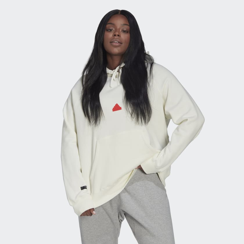 adidas Oversized Hooded Sweatshirt (Plus Size) White Women's