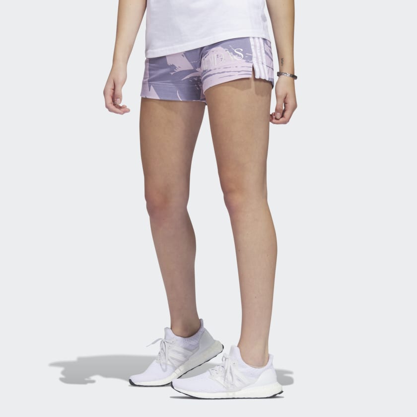 adidas Soft Luxe Allover Print 3-Stripes Shorts - Purple | Women's ...
