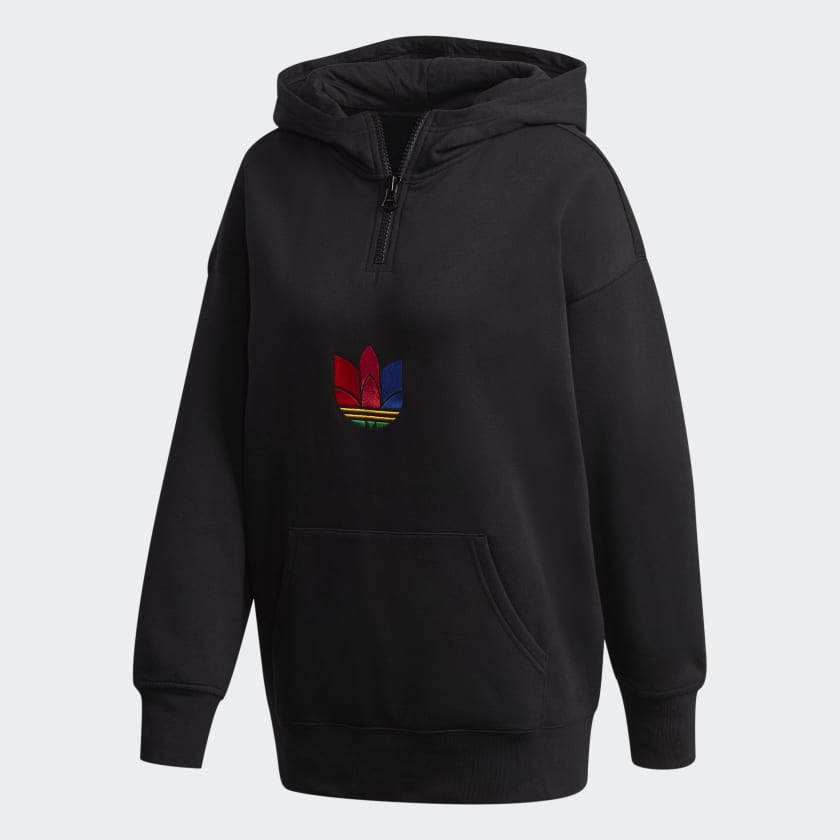 adidas Sudadera Trifolio 3D Adicolor con Gorro y Cierre Frontal Corto Negro adidas Mexico