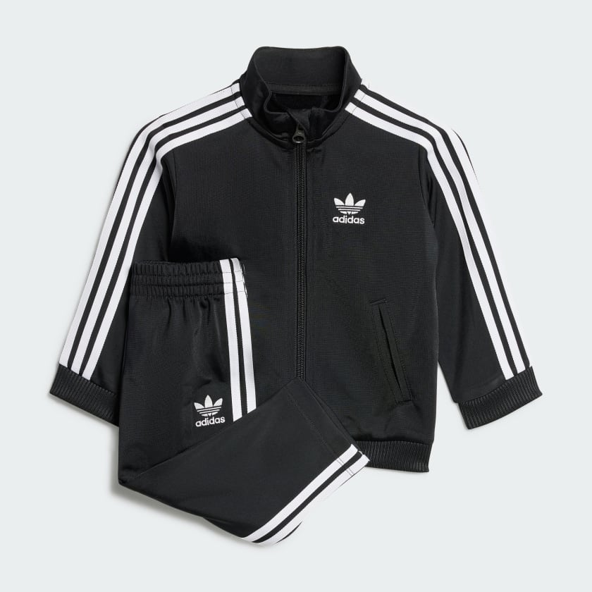 Black and white adidas tracksuit kids top