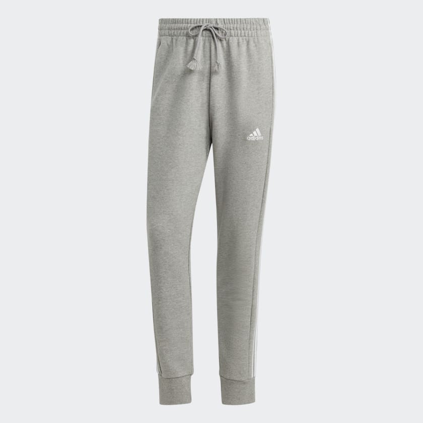 adidas Essentials French Terry Tapered Cuff 3 Stripes Joggers Grey adidas UK