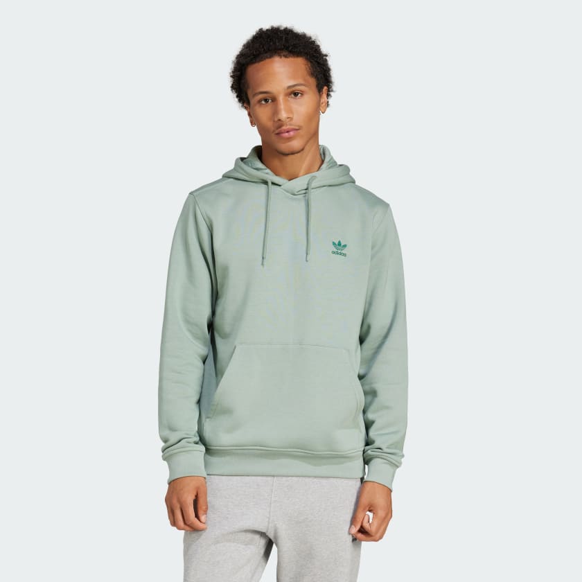 Adidas Trefoil Essentials Hoodie Men Silver Green S
