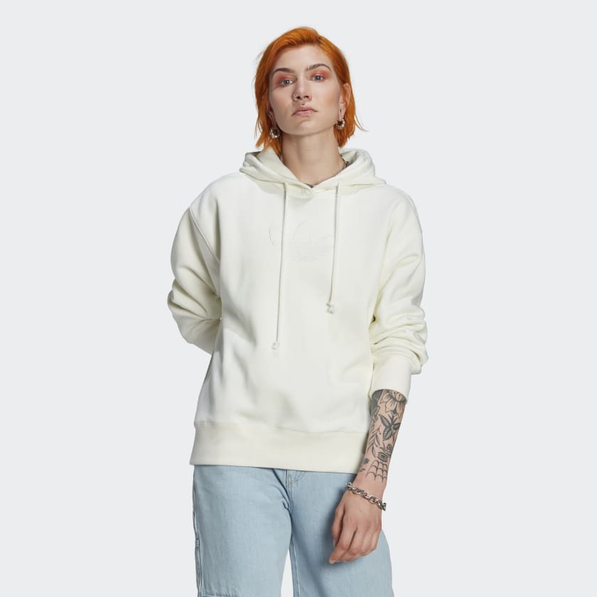 Trefoil Graphic Embroidery Hoodie - White