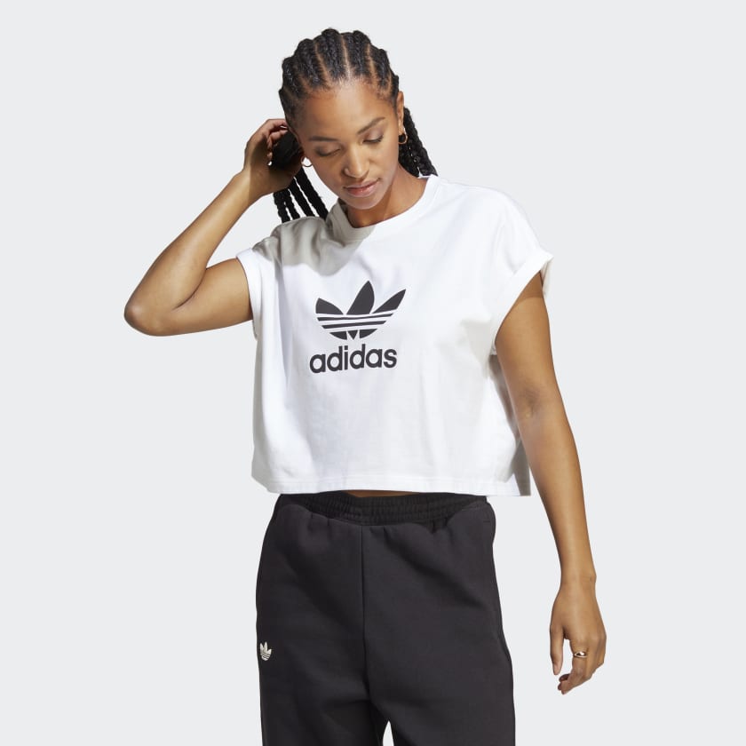 Adidas Originals Women's Adicolor Classics Short Trefoil T-Shirt, Large, White