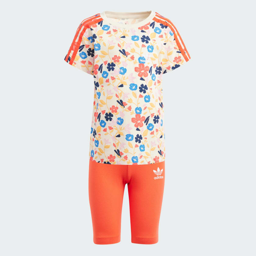 adidas Floral Cycling Shorts and Tee Set - White | Kids' Lifestyle ...