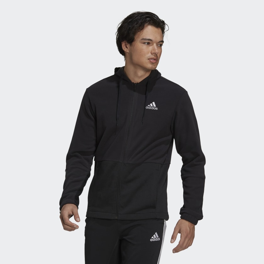 adidas Essentials Polar Fleece Giant Logo Full-Zip Hoodie - Black | Men ...