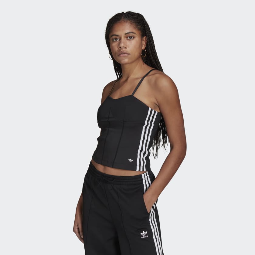 Adidas Corset Crop Top - White Black Stripes Trefoil EXCLUSIVE NEW WITH  TAGS S