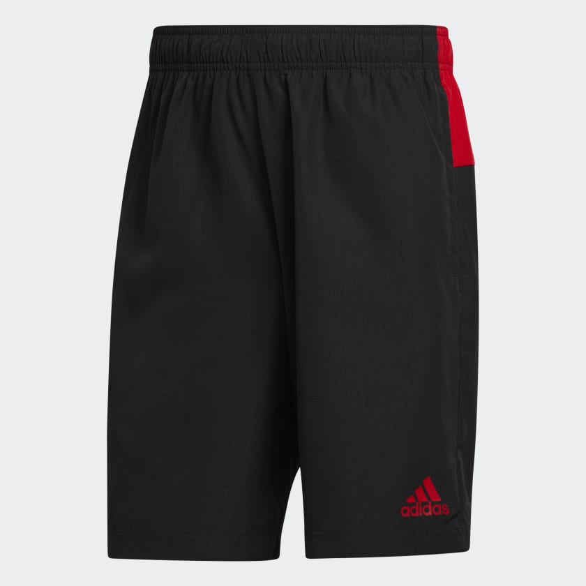 Adidas black shop and red shorts