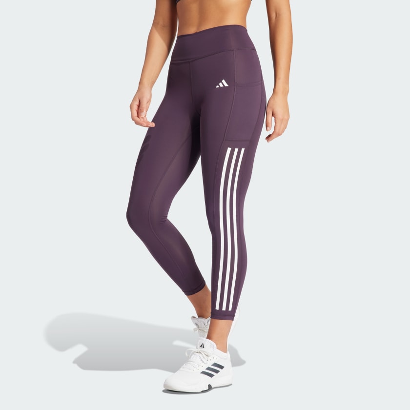 adidas Optime 3-Stripes Full-Length Leggings - Purple, Women's Training