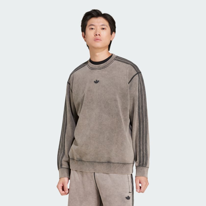 ★adidas★ Retro Washed Crew Sweatshirt Black adidas Premium Essentials Retro Washed Crew Sweatshirt