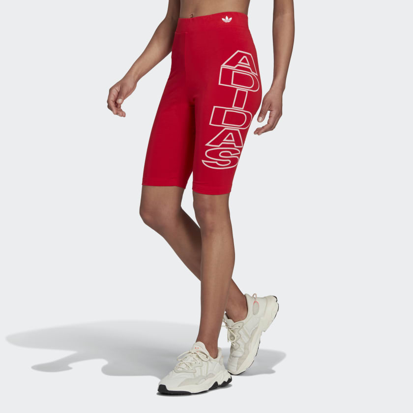 adidas Mid-Waist Letter Short Tights - Red | Women's Lifestyle | adidas US