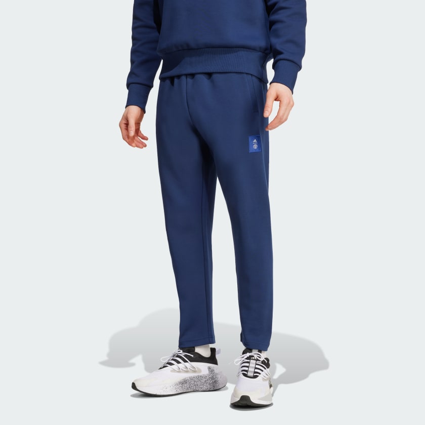 adidas Manchester United Seasonal Doubleknit Tracksuit Bottoms Blue adidas UK