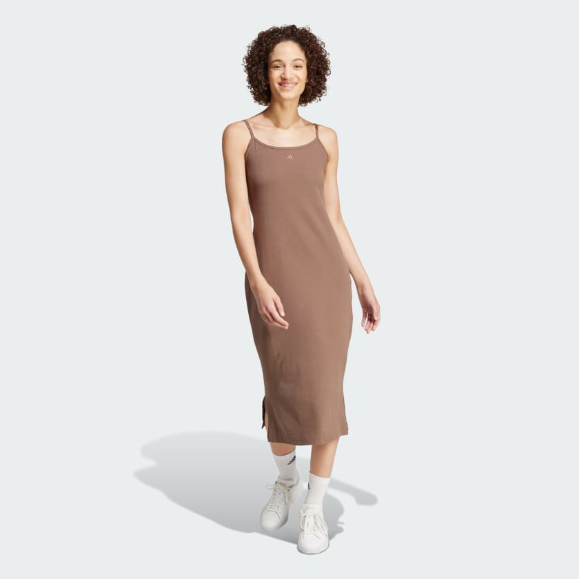 adidas ALL SZN Rib Fitted Midi Dress Brown adidas Finland