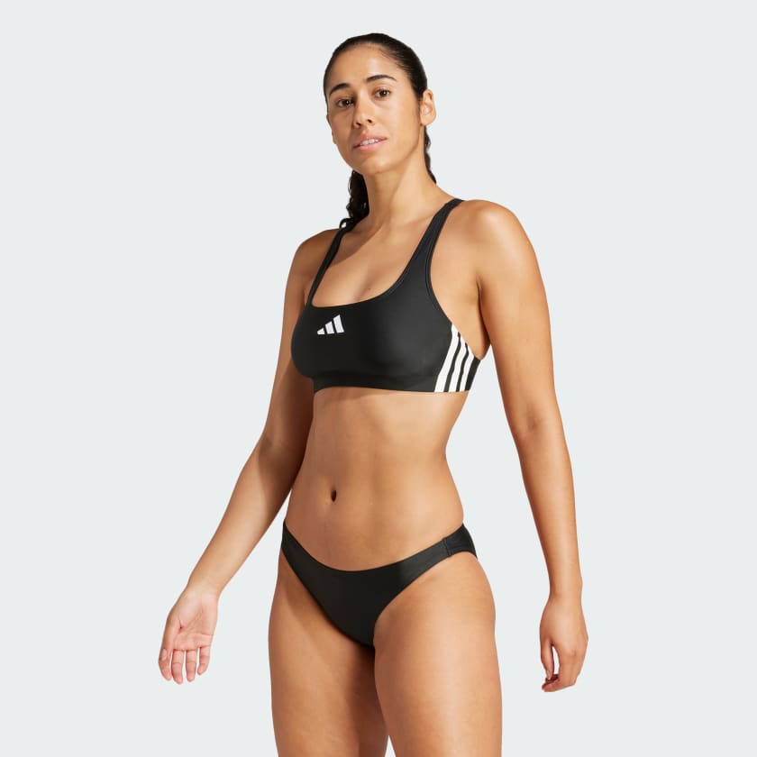 Adidas women's solid three stripe two piece bikini set sales
