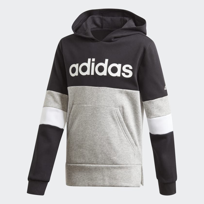 adidas Linear Colorblock Hooded Fleece Sweatshirt Black adidas