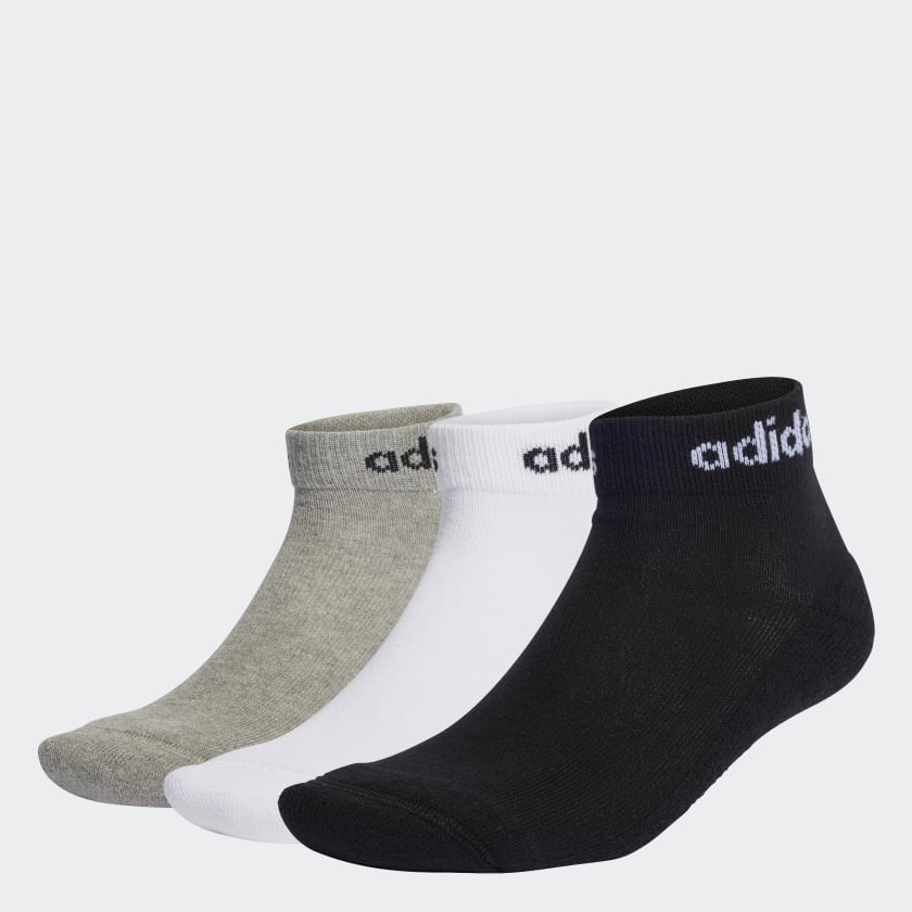 adidas Linear Ankle Cushioned Socks 3 Pairs - Grey | Free Delivery ...