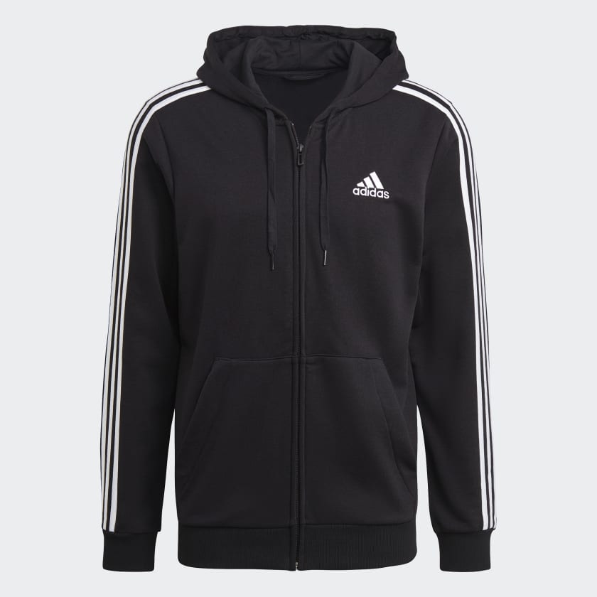 adidas Essentials French Terry 3-Stripes Full-Zip Hoodie - Black | Men's  Training | adidas US