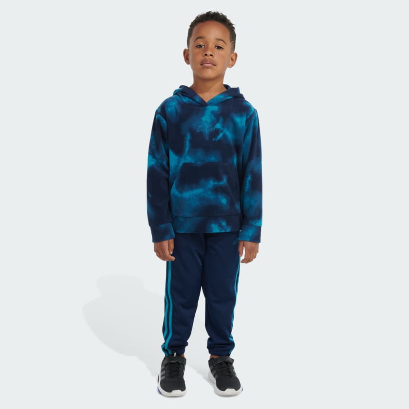 adidas Two-Piece Printed Microfleece Pullover and Jogger Set - Blue, Kids'  Training