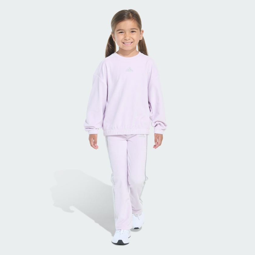 adidas Long Sleeve Crewneck Velour Set Kids - Purple | Free adidas Long Sleeve Crewneck Velour Set Kids - Purple | Free
