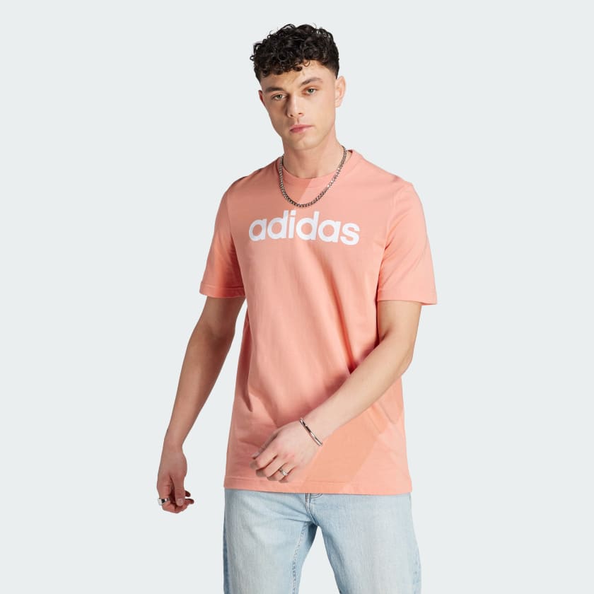 adidas Essentials Single Jersey Linear Embroidered Logo T Shirt Red adidas UK